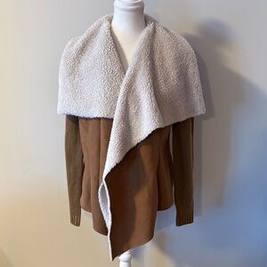 RuffHewn Suede and Sherpa Knit Brown and Cream Jacket Cardigan. Size Medium